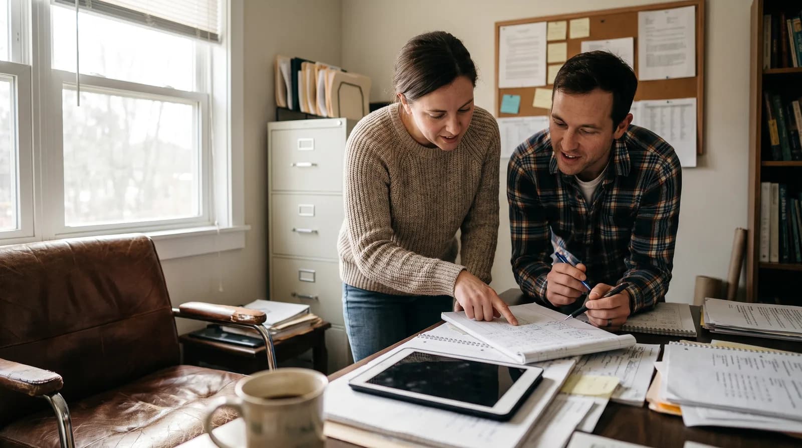 Dental office manager calculating AI receptionist ROI and payback period on a laptop